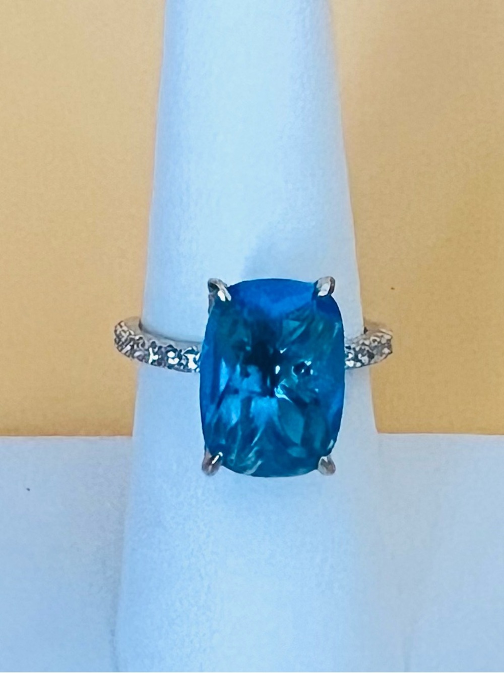 Large Blue Gemstone Silver plated Ring